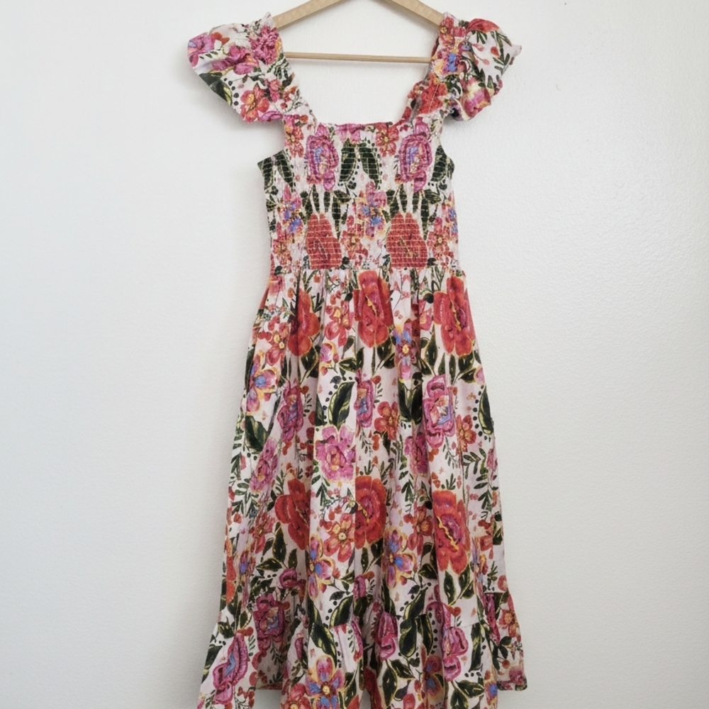 LEOTA Floral Midi Dress | Vibrant Pink & Red Botanical Print | Sz 1X